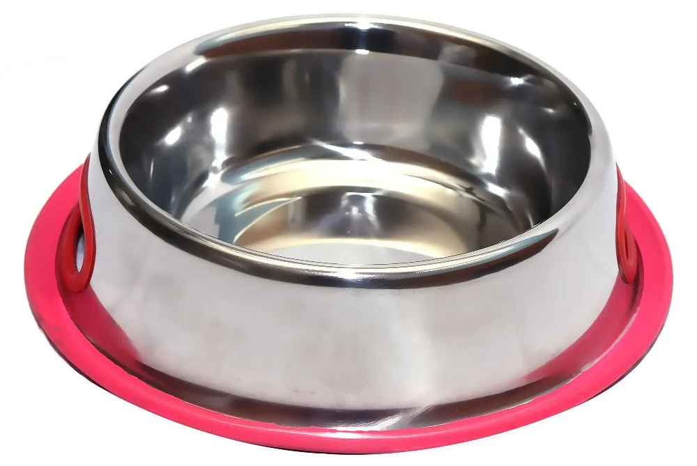 Mirror Polished Slow Feeding Dog Bowl with Black Rubber Base