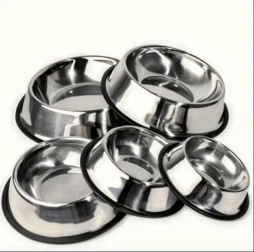 Mirror Polished Dog Bowl with Fixed Rubber Base