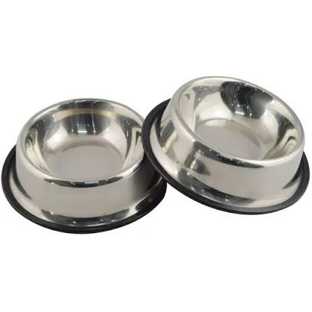 Mirror Polished Dog Bowl with Black Rubber Base