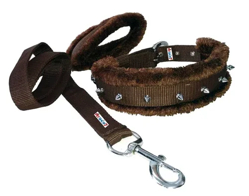 Fur Collar Leash Set with Spikes