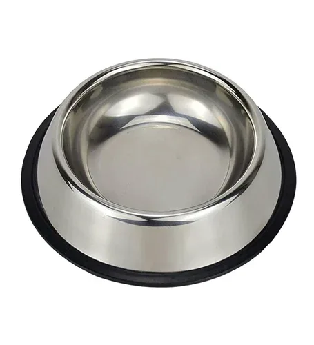 Mirror Polished Dog Bowl with Black Rubber Base